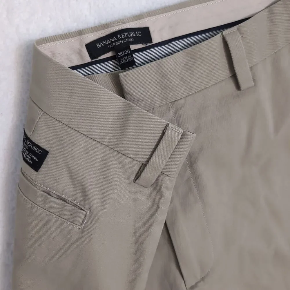 Banana Republic Mens Pants Beige 36x30*‎ Emerson Chino Cotton Blend